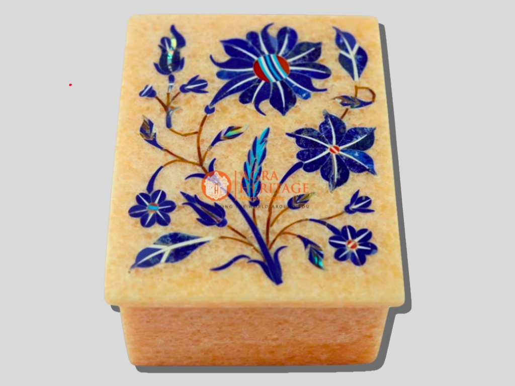 Marble Jewelry Box Lapis Lazuli Inlay Floral Arts